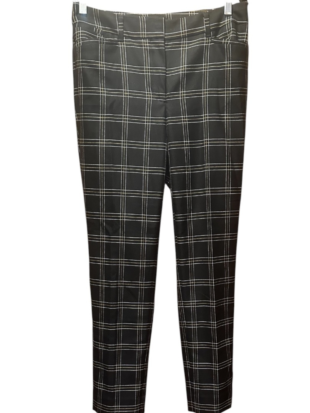 White House Black Market Black Windowpane Plaid Slim Trousers